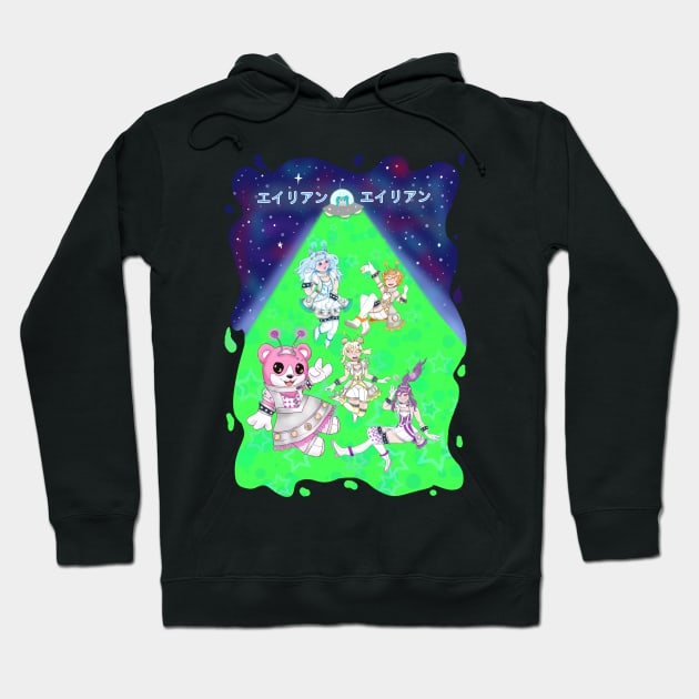 Alien Alien, Hello Happy World, FT Hatsune Miku! Hoodie by Candycrypt